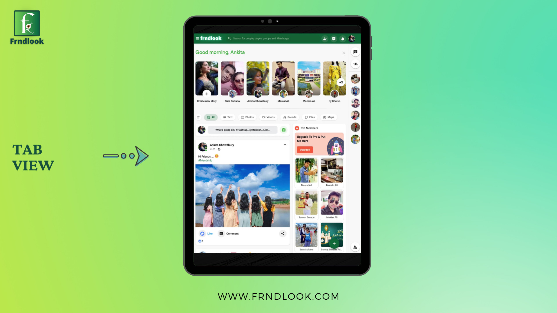 Tab View of Frndlook, The Best Indian Social Media App