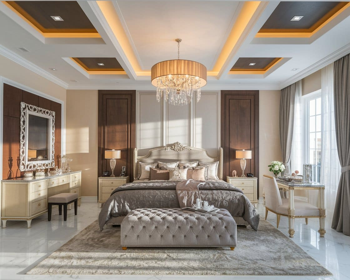 Elegant bedroom designed on a budget by Kolkata's affordable interior design services, showcasing neutral colors and functional storage solutions