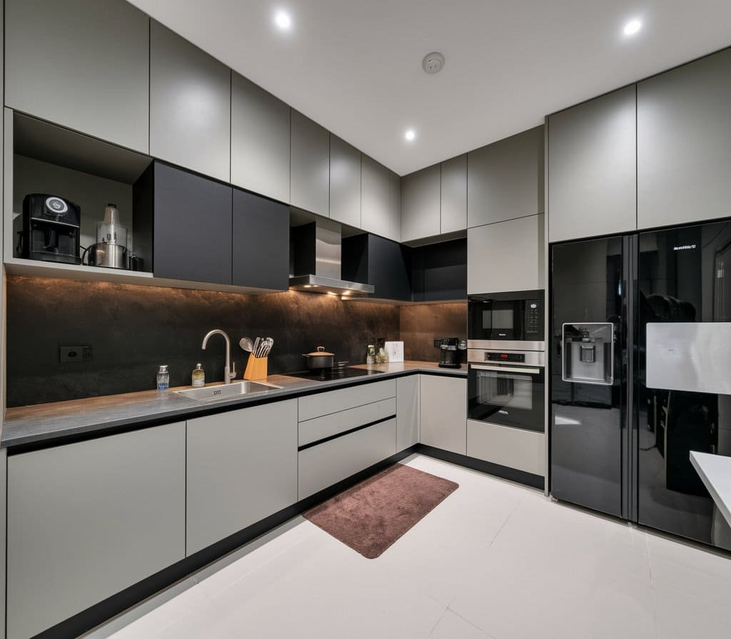  Space-efficient kitchen designed by affordable interior design services in Kolkata, maximizing functionality with modern appliances and clever storage