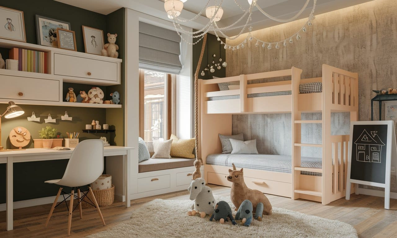 Playful and practical children's bedroom by affordable interior design services in Kolkata, featuring creative storage and growth-friendly furniture