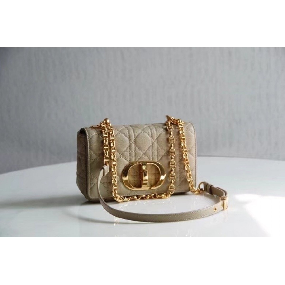 Dior Small Caro Bag In Beige Cannage Calfskin High Quality Replica