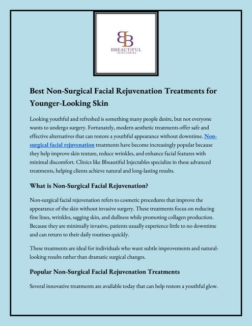 Best Non-Surgical Facial Rejuvenation Treatments for Younger-Looking Skin | PDF