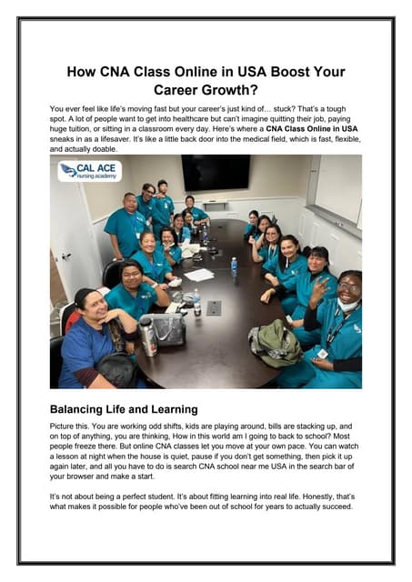 How CNA Class Online in USA Boosts Your Career Growth and Flexibility | PDF