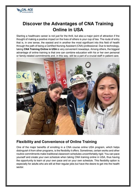 Explore the Benefits of Online CNA Training in the USA for a Healthcare Career | PDF