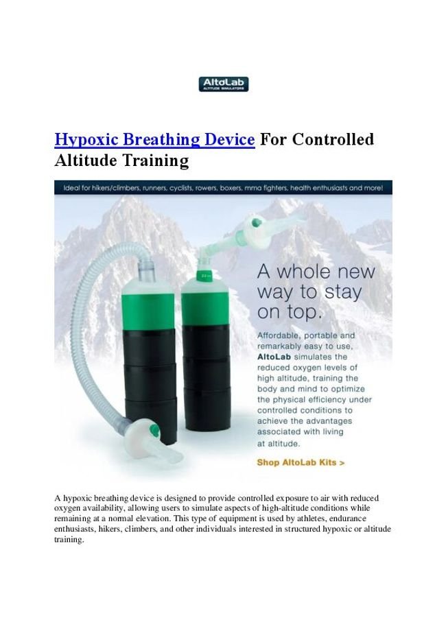 Hypoxic Breathing Device For Controlled Altitude Training | PDF Host